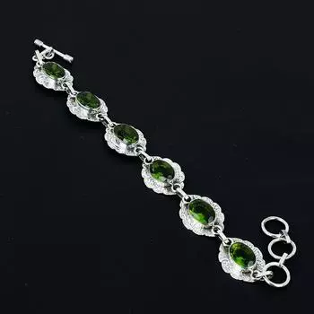 Браслет с перидотом Зеленый драгоценный камень перидот Браслет из стерлингового серебра 925 пробы ручной работы Браслет с перидотом для подарка, Браслет из камня, для матери 8 зелёный
