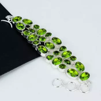 Браслет с перидотом, Зеленый драгоценный камень с перидотом, Ювелирные изделия из браслета с перидотом ручной работы, Браслет зеленого цвета, Подарок для нее, Ювелирные изделия в подарок на годовщину 8 зелёный