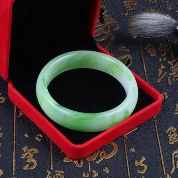 Браслет с плавающим цветком, зеленый цветок, двухцветный браслет из ледяного нефрита, модный простой браслет из стеклянного нефрита 54-56mm