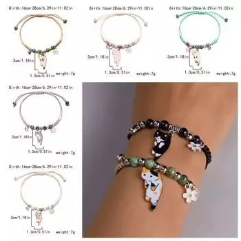 Браслет с плетеным котом, красочная нить, мультяшное кольцо на руку, геометрический браслет ручной работы из бисера, украшение Style B