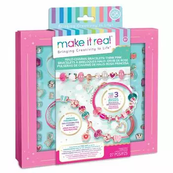 Браслет с подвесками Make It Real Halo Think Pink DIY Charm Bracelets Making Kit Набор для изготовления браслетов дружбы с набором для бисероплетения Arts Crafts Makes 3 браслета - - розовый