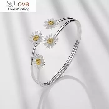 Браслет с подвесками в виде цветка маргаритки регулируемого размера из стерлингового серебра 925 пробы для женщин, ювелирные изделия для вечеринок и свадеб