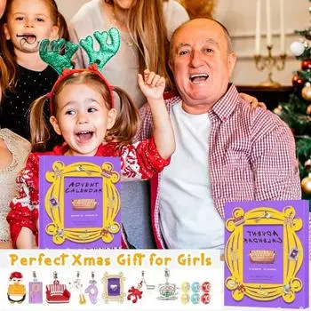 Браслет с подвесками в виде телешоу Адвент-календарь 24 дня друзей Комплект украшений для взрослых из цинкового сплава Регулируемый рождественский подарок A