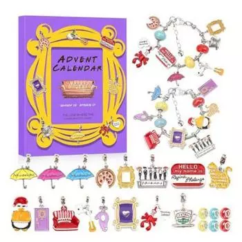 Браслет с подвесками в виде телешоу Адвент-календарь 24 дня друзей Комплект украшений для взрослых из цинкового сплава Регулируемый рождественский подарок