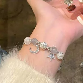 Браслет с подвесками «Звезда и Луна» для женщин, браслеты ручной работы из сплава с искусственными кристаллами и стеклянными нитями, уникальный подарок для нее 1pc