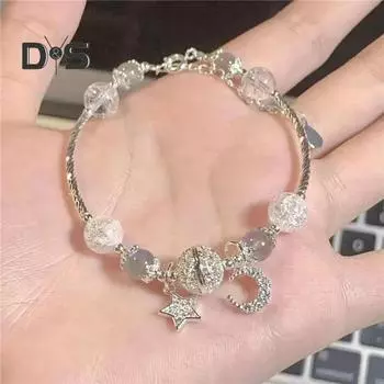 Браслет с подвесками «Звезда и Луна» для женщин, браслеты ручной работы из сплава с искусственными кристаллами и стеклянными нитями, уникальный подарок для нее 1pc