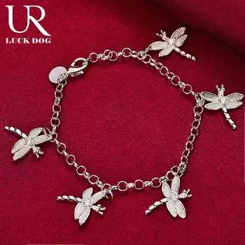Браслет с подвеской Five Dragonfly AAA Zircon из стерлингового серебра 925 пробы, модные свадебные украшения 20CM