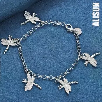 Браслет с подвеской Five Dragonfly AAA Zircon из стерлингового серебра 925 пробы, модные свадебные украшения 20CM