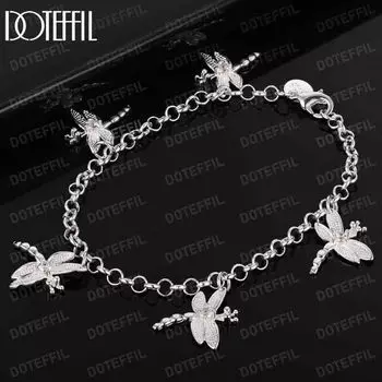 Браслет с подвеской Five Dragonfly AAA Zircon из стерлингового серебра 925 пробы, модные свадебные украшения 20CM