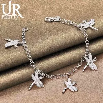 Браслет с подвеской Five Dragonfly AAA Zircon из стерлингового серебра 925 пробы, модные свадебные украшения 20CM