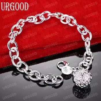 Браслет с подвеской из полого серебра 925 пробы, модные свадебные украшения 20CM