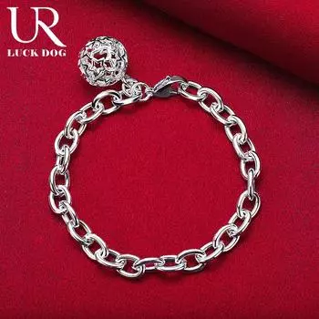 Браслет с подвеской из полого серебра 925 пробы, модные свадебные украшения 20CM