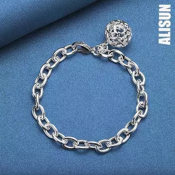 Браслет с подвеской из полого серебра 925 пробы, модные свадебные украшения 20CM