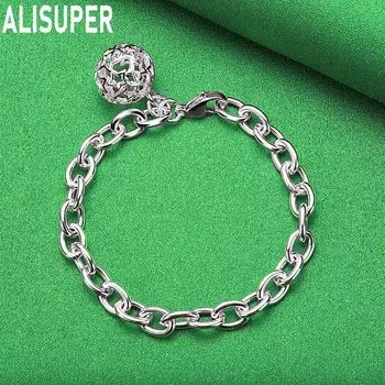 Браслет с подвеской из полого серебра 925 пробы, модные свадебные украшения 20CM