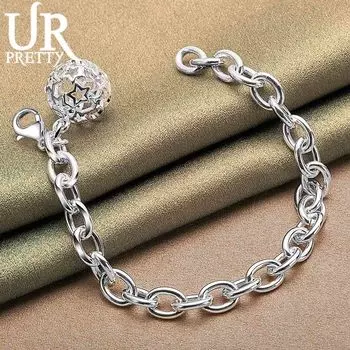 Браслет с подвеской из полого серебра 925 пробы, модные свадебные украшения 20CM