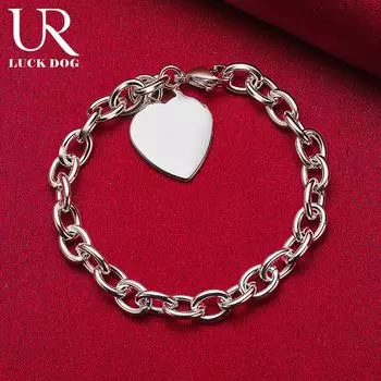 Браслет с подвеской в форме сердца из стерлингового серебра 925 пробы, модные свадебные украшения 20CM