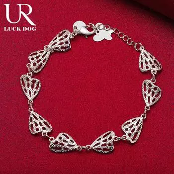 Браслет с подвеской в виде бабочки из полого серебра 925 пробы, модные свадебные украшения 20CM