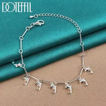 Браслет с подвеской в виде дельфина, серебряный подарок для вечеринки, модные украшения 20cm