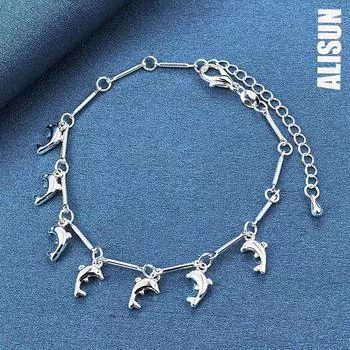 Браслет с подвеской в виде дельфина из стерлингового серебра 925 пробы, модные свадебные украшения 20CM