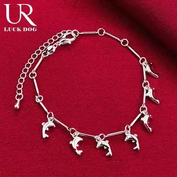 Браслет с подвеской в виде дельфина из стерлингового серебра 925 пробы, модные ювелирные изделия 20CM