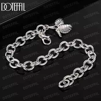 Браслет с подвеской в виде двойного листа из стерлингового серебра 925 пробы, модные свадебные украшения 20CM