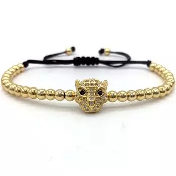 Браслет с подвеской в виде головы леопарда, мужской роскошный регулируемый плетеный макраме-браслет из бисера для мужчин, ювелирный подарок