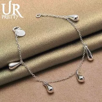 Браслет с подвеской в виде капли воды из стерлингового серебра 925 пробы, модные свадебные украшения 20CM