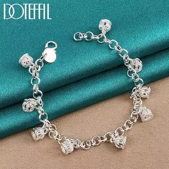 Браслет с подвеской в виде короны, серебряный женский подарок, романтические украшения 20cm