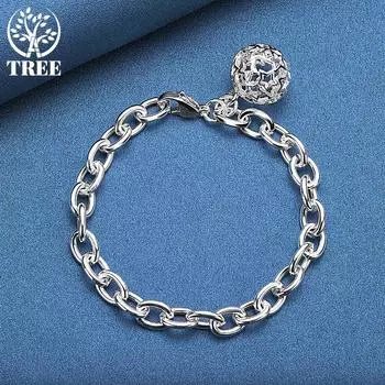 Браслет с подвеской в виде круглого шара из стерлингового серебра 925 пробы для женщин, модные свадебные украшения для вечеринок 20CM