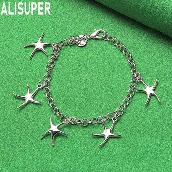Браслет с подвеской в виде морской звезды из стерлингового серебра 925 пробы, модные свадебные украшения 20CM