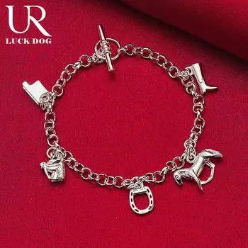 Браслет с подвеской в виде сапог и конского снаряжения из стерлингового серебра 925 пробы, модные свадебные украшения 20CM