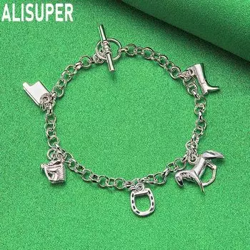 Браслет с подвеской в виде сапог и конского снаряжения из стерлингового серебра 925 пробы, модные свадебные украшения 20CM