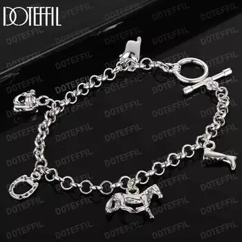 Браслет с подвеской в виде сапог и конского снаряжения из стерлингового серебра 925 пробы, модные свадебные украшения 20CM