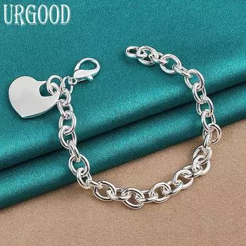 Браслет с подвеской в виде сердца из стерлингового серебра 925 пробы, модные ювелирные изделия 20cm