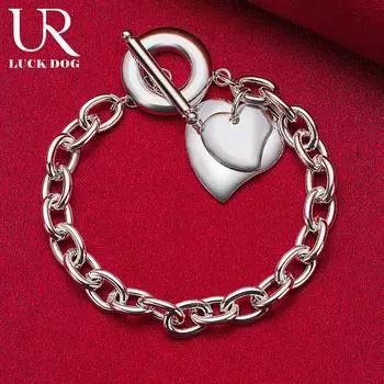 Браслет с подвеской в виде сердца из стерлингового серебра 925 пробы с пряжкой OT, модные свадебные украшения 20CM