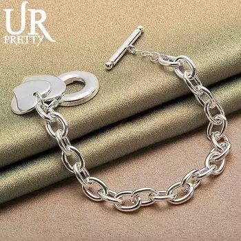 Браслет с подвеской в виде сердца из стерлингового серебра 925 пробы с пряжкой OT, модные свадебные украшения 20CM