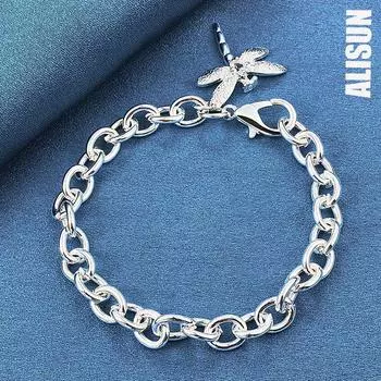 Браслет с подвеской в виде стрекозы из стерлингового серебра 925 пробы с цирконием AAA, модные свадебные украшения 20CM