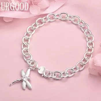 Браслет с подвеской в виде стрекозы из стерлингового серебра 925 пробы с цирконием AAA, модные свадебные украшения 20CM