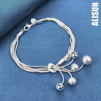 Браслет с подвеской в виде змеи из стерлингового серебра 925 пробы с матовыми гладкими бусинами, модные свадебные украшения 20CM