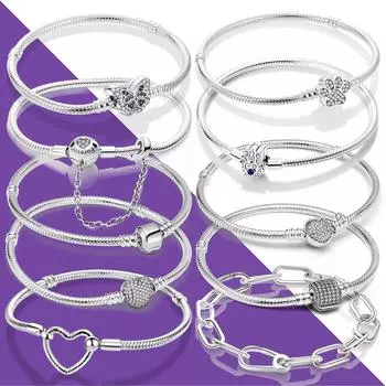 Браслет с подвеской в виде змеи из стерлингового серебра 925 пробы, оригинальный кулон с бусинами, изготовление ювелирных изделий своими руками для женщин, подарок на день рождения 17cm