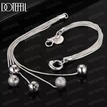 Браслет с подвеской в виде змеи из стерлингового серебра 925 пробы с матовыми гладкими бусинами, модные свадебные украшения 20CM