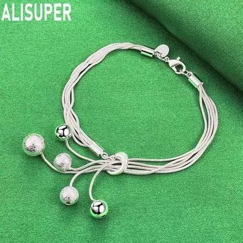 Браслет с подвеской в виде змеи из стерлингового серебра 925 пробы с матовыми гладкими бусинами, модные свадебные украшения 20CM