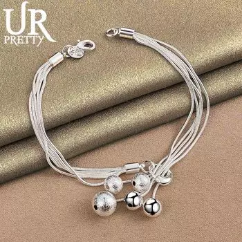 Браслет с подвеской в виде змеи из стерлингового серебра 925 пробы с матовыми гладкими бусинами, модные свадебные украшения 20CM