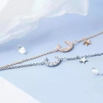 Браслет с подвеской в виде звезды и луны из стерлингового серебра 925 пробы, изящный браслет с микрокубическим цирконием для женщин, подарки, ювелирные изделия S-B342 14cm add 4cm