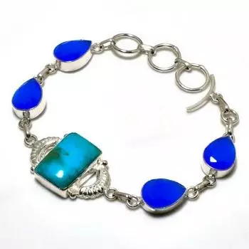 Браслет с покрытием из серебра 925 пробы, синий халцедон, хризоколла, 6–8 дюймов.