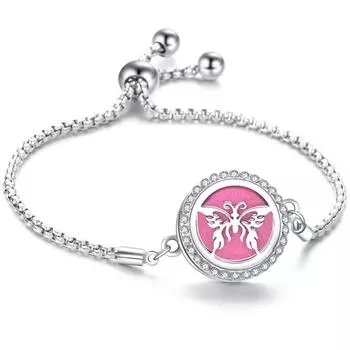 Браслет с полой банкой из титановой стали с бриллиантами, дерево жизни, регулируемый размер для духов One Size