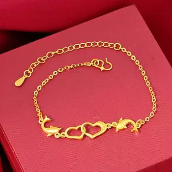 Браслет с позолотой Full Heart для женщин, песочно-золотой браслет Love Watch с имитацией золотого браслета Heart