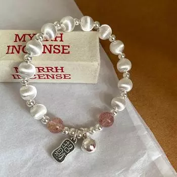 Браслет с предсказанием судьбы из стерлингового серебра S925 с бусиной кошачий глаз и кристаллами клубники, женские украшения в китайском стиле 925 Silver