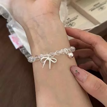 Браслет с прозрачным белым кристаллом и бусинами, женский, элегантный, модный, темпераментный, универсальный, ювелирный браслет