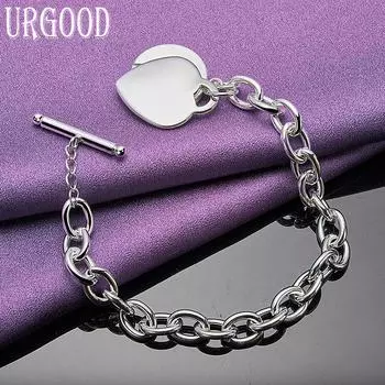 Браслет с пряжкой из стерлингового серебра 925 пробы в форме сердца, свадебные ювелирные изделия 20cm